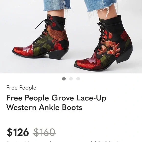 Free People, Brocade Floral Lace-Up Ankle Boots - Picture 3 of 12